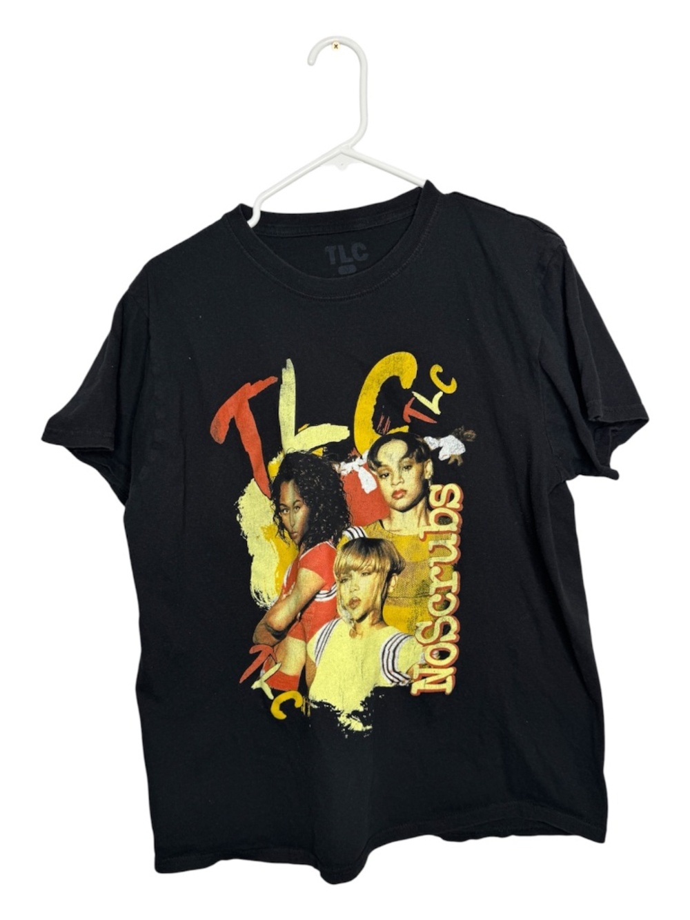 Black Short Sleeve graphic t-shirt retro 1990's design R&B Group TLC "no Scrubs